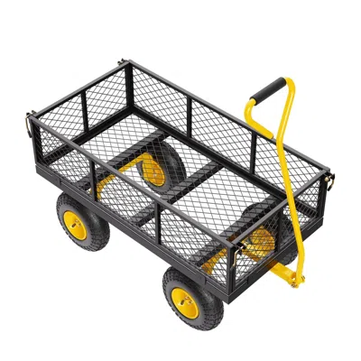 Outsense 900 Lbs Heavy Duty Steel Garden Cart, Garden Wagon Cart On Wheels, Outdoor Metal Yard Utility Wagon 