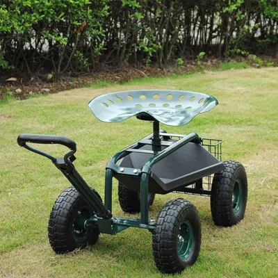 Outsense Heavy Duty Garden Cart With Tool Tray And 360 Swivel Seat