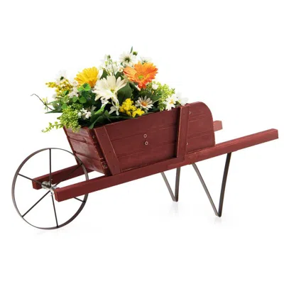 Outsense Wooden Wagon Planter With 9 Magnetic Accessories For Garden Yard