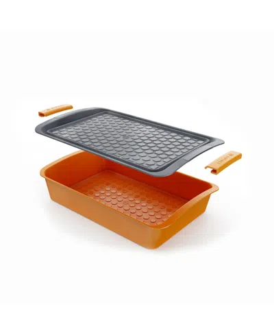 Outset 10.5" Marinating Tub With Serving Tray Set In Orange