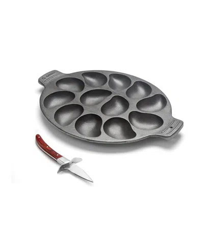 Outset 12-section Oyster Pan & Knife Set In Black