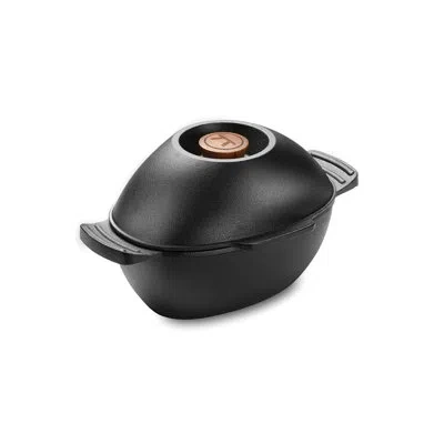 Outset 76495 Cast Iron 2.5 Quart Seafood And Mussel Pot With Lid For Empty Shells In Black
