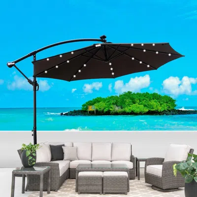 Outskribed 10 Ft Outdoor Patio Umbrella Solar Powered Led Lighted Sun Shade Market Waterproof 8 Ribs Umbrella W In Black