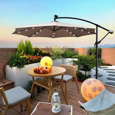 Outskribed 10 Ft Outdoor Patio Umbrella Solar Powered Led Lighted Sun Shade Market Waterproof 8 Ribs Umbrella W In Brown