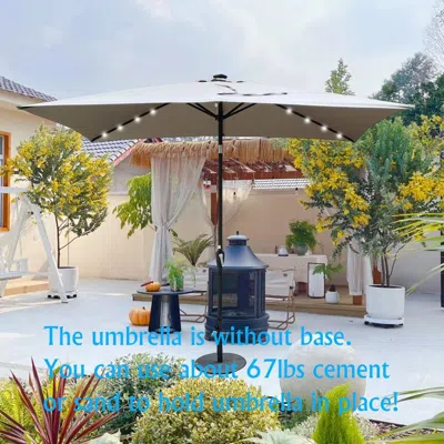 Outskribed 10 X 6.5ft Rectangular Patio Solar Led Lighted Outdoor Market Umbrellas With Crank And Push Button T In White