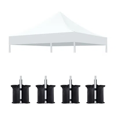 Outskribed 10x10 Canopy Replacement Top For Pop Up Canopy Tent And 4pc Pack Canopy Weight Bag(only Cover Not In In White