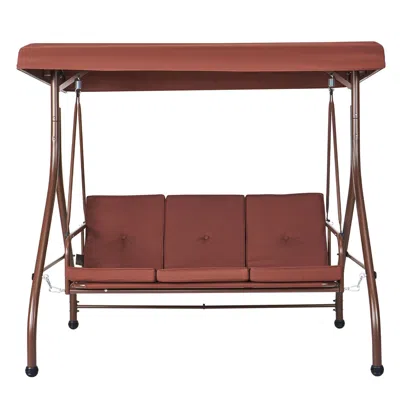 Outskribed 3-seat Patio Swing Chair, Converting Canopy Swing, Outdoor Patio Porch With Adjustable Canopy, Remov In Brown