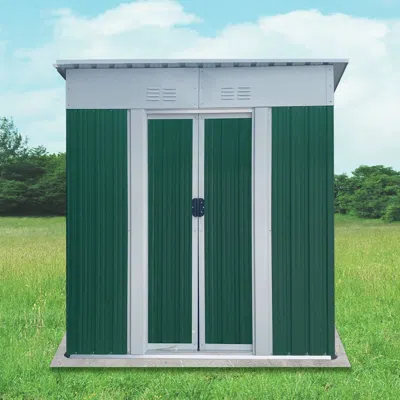 Outskribed 5x3 Feet Small Mini Outdoor Storage Sheds Pent Roof Green With Aluminum Alloy Frame And Sliding Door