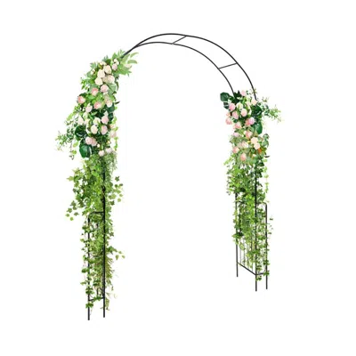 Outskribed 7.9 Feet Metal Garden Arch Backdrop Stand With Fence For Climbing Plants In Green