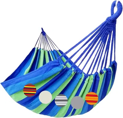 Outskribed Brazilian Double Hammock 2 Person Extra Large 220x160cm Total Length 330cm Load 500lb Canvas Cotton  In Blue