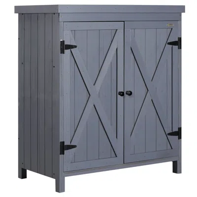 Outskribed Garden Storage Cabinet, Outdoor Tool Shed With Galvanized Top And Two Shelves For Yard Tools Or Pool In Gray