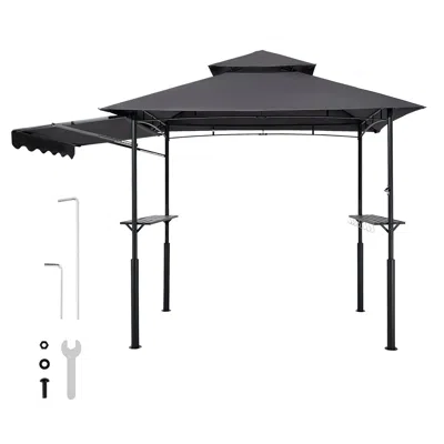 Outskribed Grill Gazebo, 8 X 5 Ft Double-tiered Top, Reinforced Bbq Gazebo With Extra Awning, Powder-coated Ste In Animal Print