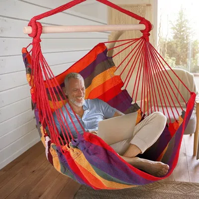 Outskribed Hammock Hanging Chair Canvas Porch Patio Swing Seat Portable Camping Rope Seat In Multi