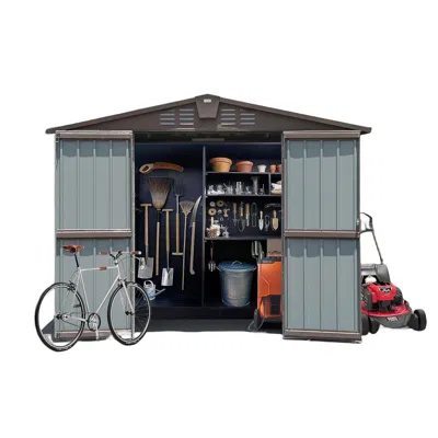 Outskribed Outdoor Storage Shed 8.2' X 6.2', Metal Steel Utility Tool Shed Storage House With Double Lockable D In Black