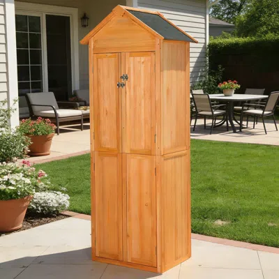 Outskribed Outdoor Storage Shed Wood Tool Shed Waterproof Garden Storage Cabinet With Lockable Doors For Patio  In Brown