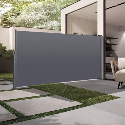 Outskribed Retractable Side Screen Awning, Uv Resistant, Waterproof, Patio Privacy Screen For Garden, Balcony,  In Gray