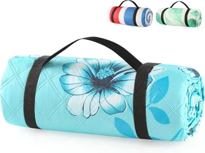 Outskribed ( Upgrade) Extra Large Waterproof Picnic Blankets Foldable Sandproof Beach Blanket N Outdoor Blanket In Blue