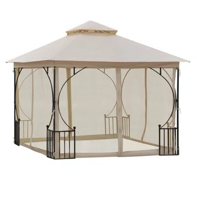 Outsunny 10 Ft. W X 10 Ft. D Metal Patio Gazebo In Beige