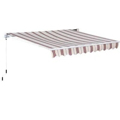 Outsunny 10 Ft. W X 8 Ft. D Fabric Retractable Standard Patio Awning In White;red
