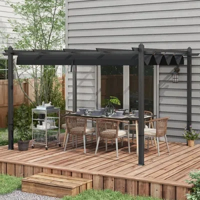 Outsunny 10 Ft.w Metal Pergola With Canopy In Gray
