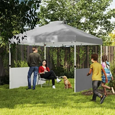 Outsunny 10' X 10' Pop Up Canopy Tent With 2 Half Sidewalls, Uv50+ Instant Sun Shelter, Tents For Parties, He