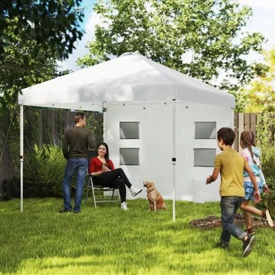 Outsunny 10' X 10' Pop Up Canopy Tent With Sidewall, Instant Sun Shelter With Storage Pockets, Vented Roof Fo In White