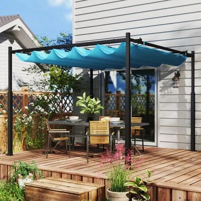 Outsunny 10' X 10' Retractable Pergola Canopy With Magnetic Fixture, Upf30+ Outdoor Patio Sun Shade Shelter,  In Stainless Steel