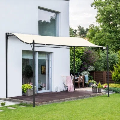 Outsunny 10' X 10' Steel Outdoor Pergola Gazebo, Patio Canopy With Weather-resistant Fabric And Drainage Hole In Cream