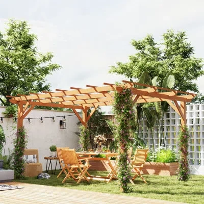 Outsunny 10' X 13' Outdoor Pergola, Wood Gazebo Grape Trellis With Stable Structure And Concrete Anchors For  In Brown