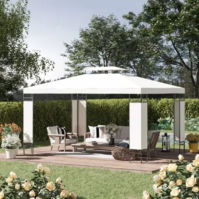 Outsunny 10' X 13' Patio Gazebo, Double Roof Outdoor Gazebo Canopy Shelter With Screen Decorate Corner Frame, In White