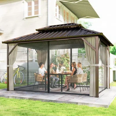 Outsunny 10' X 14' Hardtop Gazebo With Upf50+ Double Galvanized Steel Roof Canopy, Aluminum Frame Permanent O