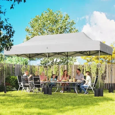 Outsunny 10 X 20 Ft Pop Up Canopy Tent, Heavy Duty Upf50+ Outdoor Portable Instant Canopy Shelter With Wheele In White