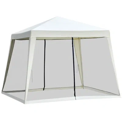 Outsunny 10'x10' Outdoor Canopy Tent, Slant Leg Sun Shelter With Mesh Sidewalls, Patio Tents For Parties In Cream White