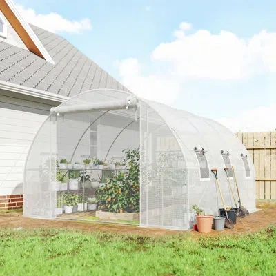 Outsunny 10'x11'x6' Walk-in Tunnel Greenhouse With Shelves, Mesh Door And Windows, Hoop House Greenhouse With