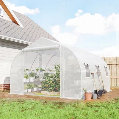Outsunny 10'x11'x6' Walk-in Tunnel Greenhouse With Shelves, Mesh Door And Windows, Plant Hot House With Pe Co
