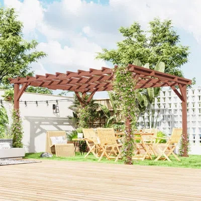 Outsunny 11' X 12.5' Outdoor Pergola, Wood Pergola Gazebo Grape Trellis With Stable Structure For Climbing Pl In Antique Bronze