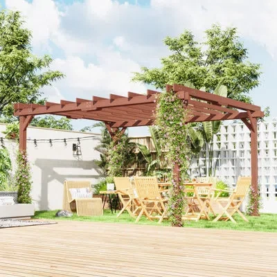 Outsunny 11' X 12.5' Outdoor Pergola, Wood Pergola Gazebo Grape Trellis With Stable Structure For Climbing Pl In Antique Bronze