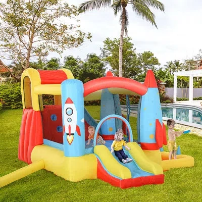 Outsunny 11.14' X 9.18' Bounce House With Water Slide And Air Blower In Blue;red;yellow