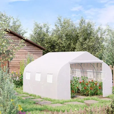Outsunny 11.5' X 10' X 6.5' Outdoor Walk-in Greenhouse, Tunnel Green House With Roll-up Windows, White