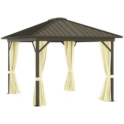 Outsunny 11.9 Ft. W X 9.8 Ft. D Metal Patio Gazebo In Brown