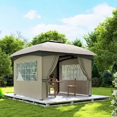 Outsunny 11'x 11' Outdoor Gazebo, Arc Patio Gazebo Canopy Shelter, Uv Protected, With Curtains, Church Window In Light Gray