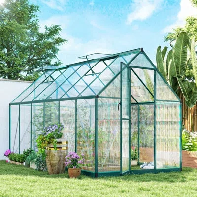 Outsunny 11x6 Ft Polycarbonate Greenhouse With Swing Door And Two Adjustable Roof Vents, Aluminum Walk-in Gre