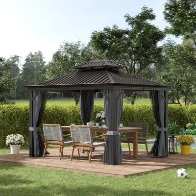 Outsunny 12" Ft. X 10" Ft. Metal Patio Gazebo In Dark Gray