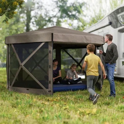 Outsunny 12' X 12' Hexagonal Pop Up Gazebo Canopy Tent With 5 Sidewalls, Waterproof Portable Outdoor Canopy S
