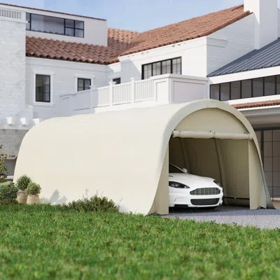 Outsunny 12' X 23.6' Heavy Duty Carport, Portable Garage Car Canopy Tent With Upf50+ Sun Protection, Galvaniz In Beige