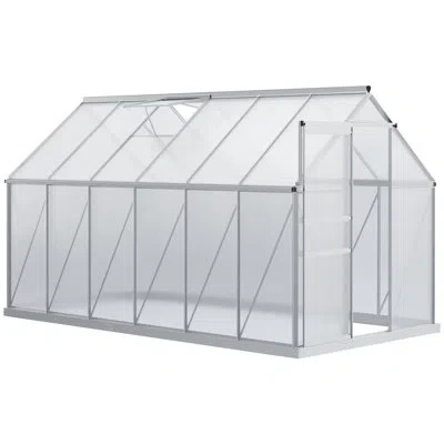 Outsunny 12' X 6' X 6.5' Polycarbonate Greenhouse With Adjustable Roof Vent, Walk-in Heavy Duty Greenhouse Wi In Silver