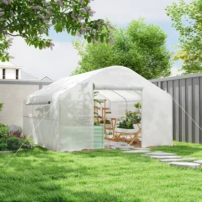 Outsunny 13' X 10' X 6.5' Hoop House Greenhouse With Large Windows And Zippered Door, Large Walk-in Tunnel Gr In White