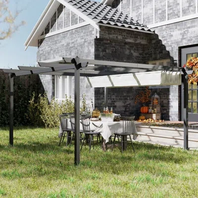 Outsunny 13' X 13' Retractable Pergola Canopy With Stronger Aluminum Frame, Outdoor Pergola Sun Shade Shelter In White