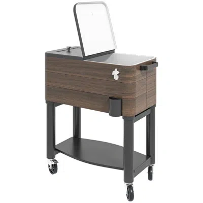 Outsunny 132 Quarts Serving Station/cart , Black/brown/white In Black;brown;white
