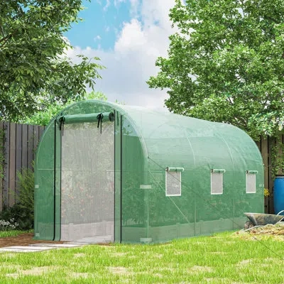 Outsunny 14.6'x6.5'x6.6' Hoop House Greenhouse With 2 Support Rods, Zippered Roll-up Mesh Door, Mesh Windows,
